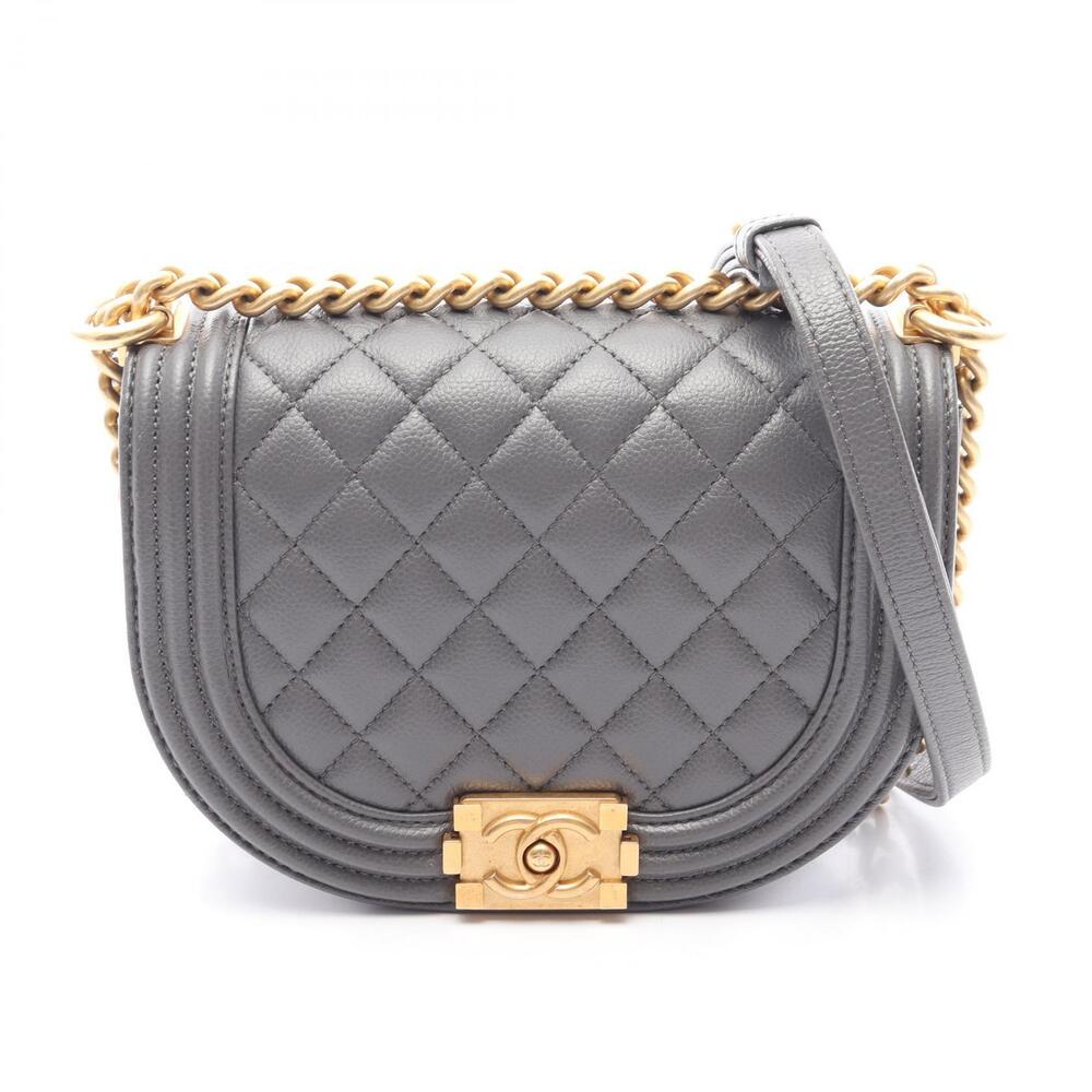 Chanel Boy Shoulder Bag Caviar Skin Grained Calfskin Gray